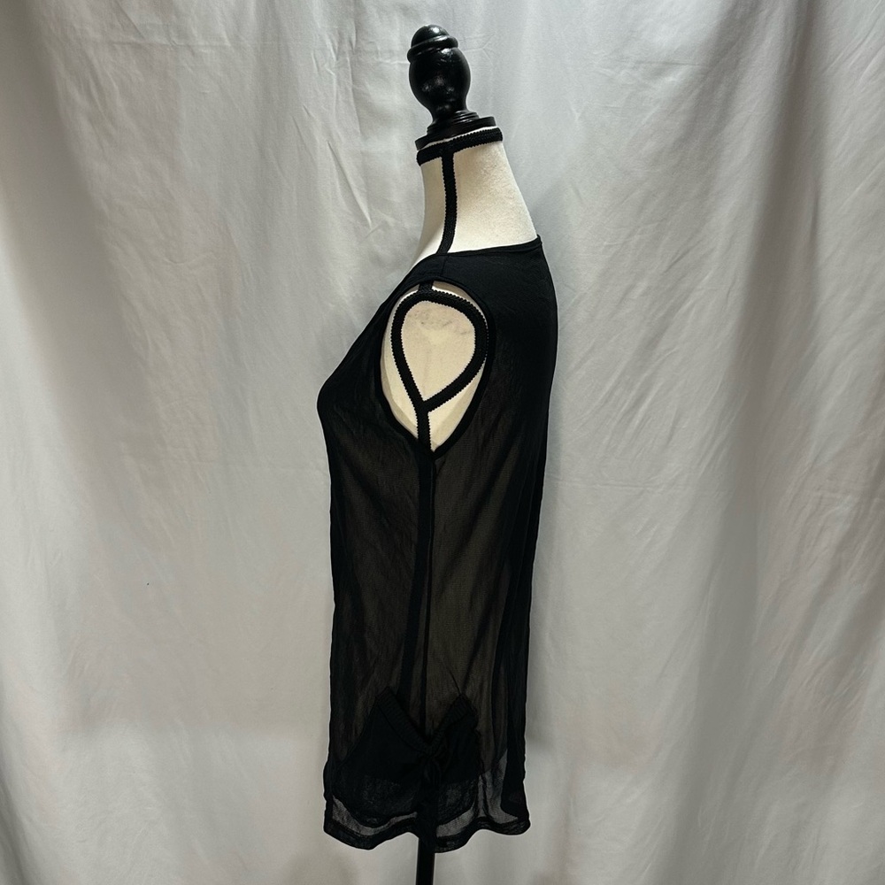 Made In Italy Sheer Black Tank Top XS Pockets Unique Y2K Grunge *Read Descript** - Picture 6 of 9